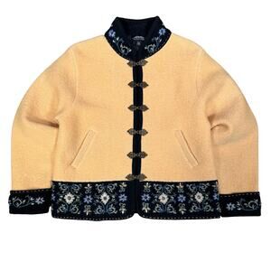 Icelandic Embroidered Floral Trim Wool Jacket With Nordic Toggle Closures Medium